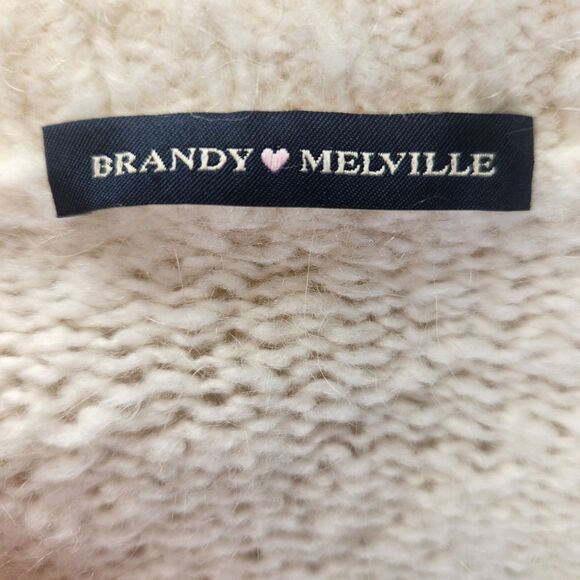 Brandy Melville Crop V-Neck Cable Knit Wool Blend Sweater-Ivory-Italy-Preppy-S-M - Picture 9 of 12